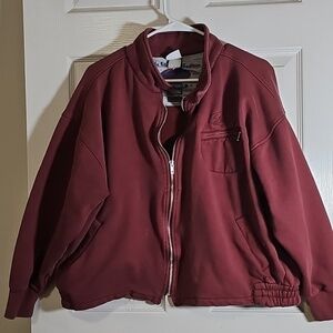 Guess Vintage Maroon Bomber Style Zip-Up Sweatshirt Jacket Fits M-L
